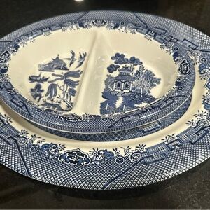 Blue and White Divided Plate Set